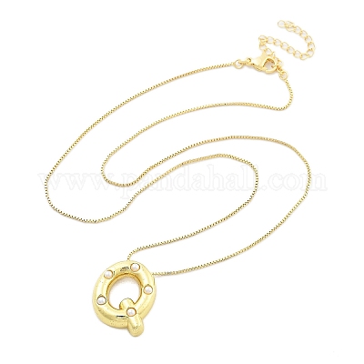 Женские ожерелья с подвеской в виде буквы из латуни и пластика в виде жемчуга NJEW-U017-01G-17-1