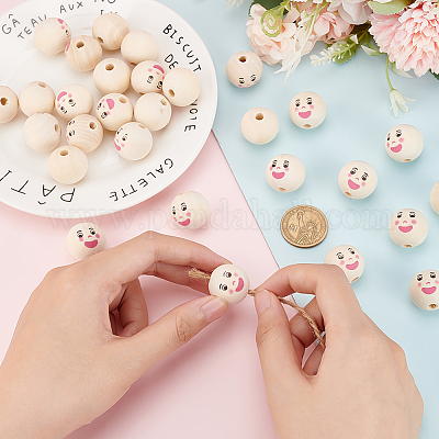 40шт деревянные европейские бусины с принтом WOOD-OC0003-55-1