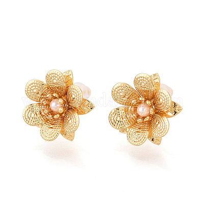 Серьги-гвоздики из латуни из АБС-пластика с искусственным жемчугом EJEW-T048-02G-1