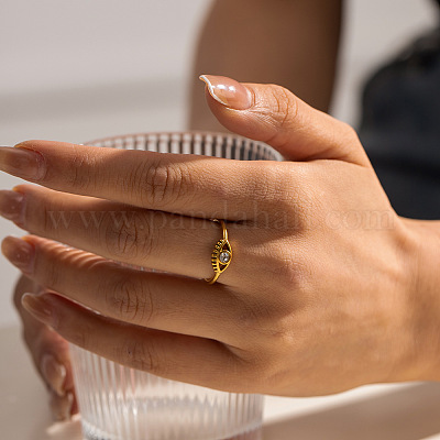 Кольца-манжеты evil eye из нержавеющей стали 304 с микропаве из прозрачного кубического циркония FS-WGCF674-01-1