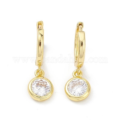 Плоские круглые серьги-кольца из латуни с кубическим цирконием EJEW-K245-22G-1