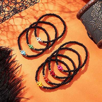 7шт 7-х цветные стеклянные круглые тянущиеся браслеты для мужчин и женщин BJEW-TA00667-1