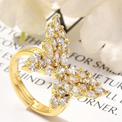 Регулируемая стойка покрытие латунь микро паве кубический цирконий перстни для женщин RJEW-M028-25G-04-1