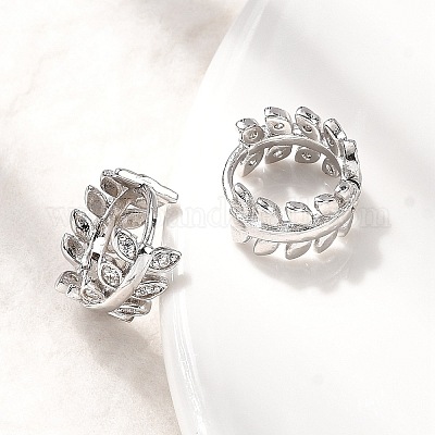 Серьги-кольца в форме листа с микропаве из прозрачных кубических цирконий из латуни EJEW-P322-15P-1