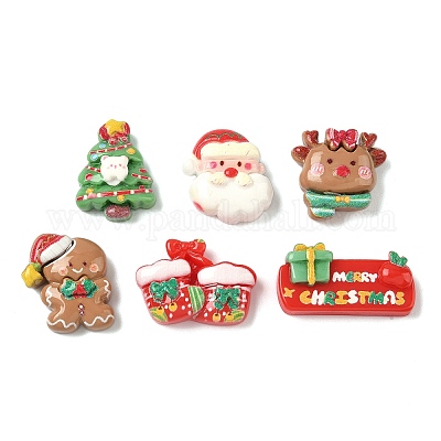 Кабошоны из непрозрачной смолы с рождественской тематикой в виде яблок RESI-B037-07-1