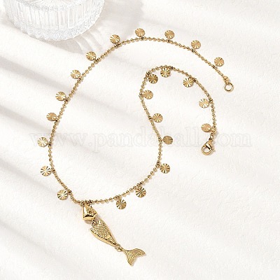 Женские ожерелья с подвеской в виде рыбы из нержавеющей стали 304 NJEW-F362-01G-1