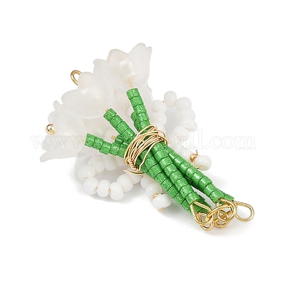 Цветок из стеклянных бусин ручной работы с подвесками-бантиками PALLOY-MZ00753-01-1