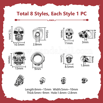 8 шт. 8 стиля хэллоуин бусины из нержавеющей стали STAS-UN0059-61-1