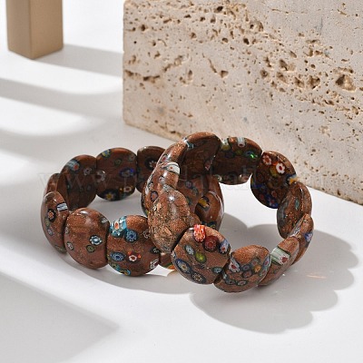 Браслеты стрейч из стеклянных бусин миллефиори ручной работы BJEW-S160-01-1