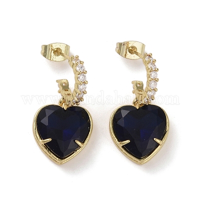 Серьги-гвоздики с кубическим цирконием в форме сердца EJEW-H308-09G-01-1