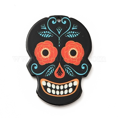 Подвески из нержавеющей стали 201 с рисунком в виде сахарного черепа STAS-E174-01P-05-1