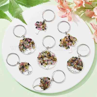 Брелок-подвеска из натурального турмалина и сплава «Древо жизни» KEYC-JKC00648-08-1