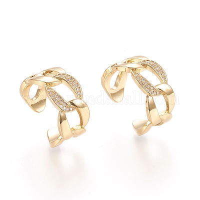 Регулируемые латунные кольца микро манжеты из прозрачного циркония RJEW-M133-03G-1