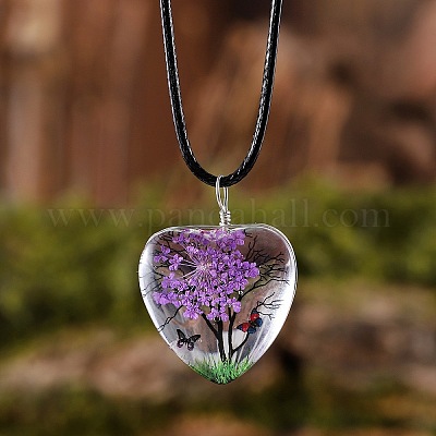 Подвеска в форме сердца из стекла с сушеным цветком и деревом внутри FS-WG87A6D-03-1