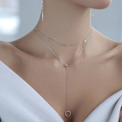 925 кольцо из стерлингового серебра с прозрачным кубическим цирконием и длинной подвеской в форме буквы Y DE2757-2-1