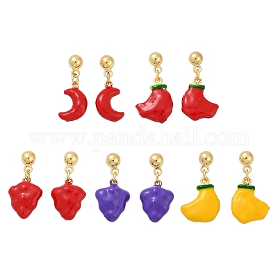 Серьги-гвоздики с эмалью из латуни с фруктовой тематикой EJEW-Z115-06G-1