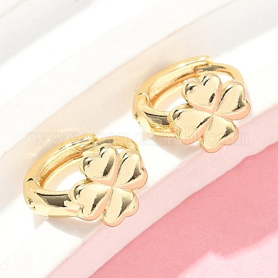 Серьги-кольца из латуни с клевером EJEW-Z102-11G-1