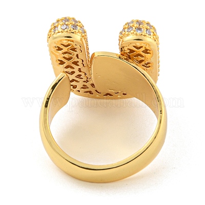 Латунное микро-паве прозрачное кольцо-манжета с буквами кубического циркония для женщин RJEW-M173-01G-U-1