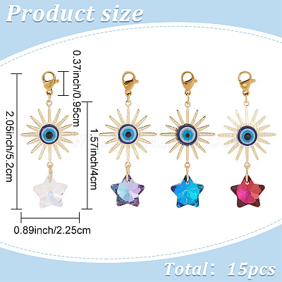 15 шт. подвесные украшения в виде звезд из гальванического стекла HJEW-AR0001-16-1