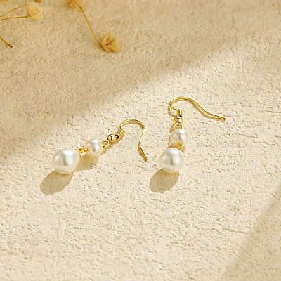 Серьги-подвески из пластика-слезинки с имитацией жемчуга FS-WG3074F-01-1