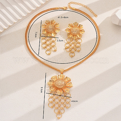 Комплекты серег и ожерелий с полыми цветами и кисточками из железа и стразов для женщин TF2219-1