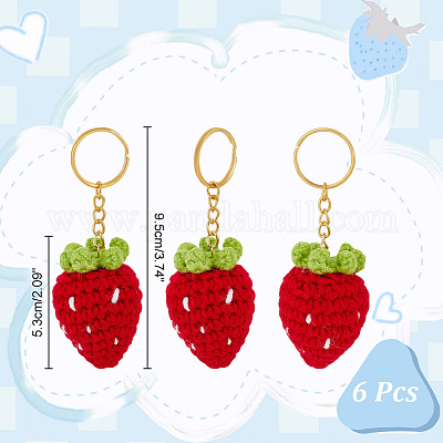 6шт брелки ручной работы крючком из шерсти с клубникой KEYC-NB00003-1
