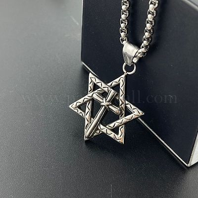 Стильные ожерелья в стиле панк-хип-хоп с подвеской в виде креста и звезды Давида из нержавеющей стали 304 ZA2727-1