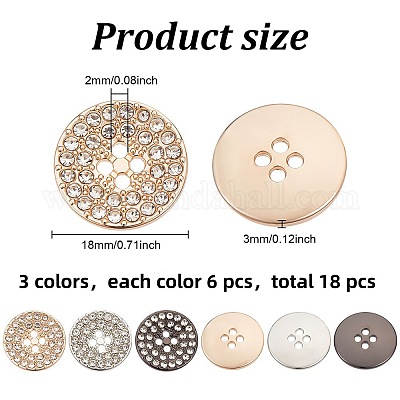 18 шт. 3-х цветные кнопки со стразами из сплава BUTT-HY0001-07-1