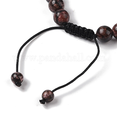 Браслеты из плетённых бусин из натурального родонита диаметром 8мм. BJEW-C067-01B-13-1