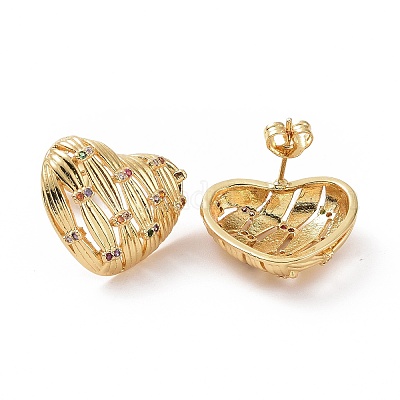 Серьги-гвоздики в форме сердца из кубического циркония EJEW-C008-21G-02-1