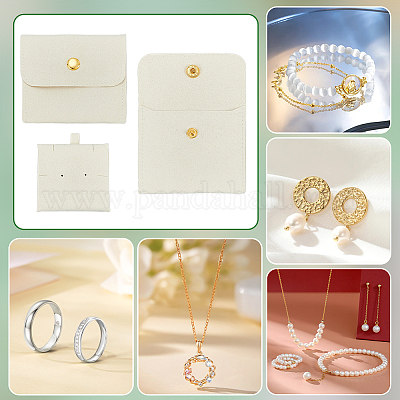 Сумки для хранения ювелирных изделий из ткани из микрофибры с латунной кнопкой ABAG-WH0070-05A-1