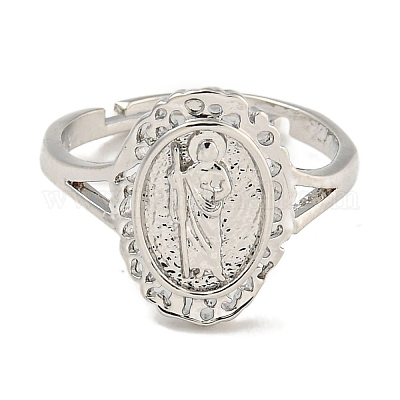 Регулируемые кольца из латуни овальной формы со стойкой для женщин RJEW-I105-03P-02-1