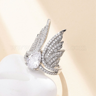 Латунные кольца-манжеты с микропаве и прозрачным цирконием для женщин RJEW-S398-03B-P-1