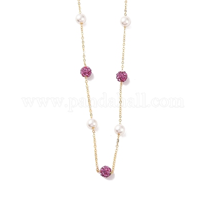 Колье из полимерной глины со стразами и бусинами BJEW-B078-03G-1