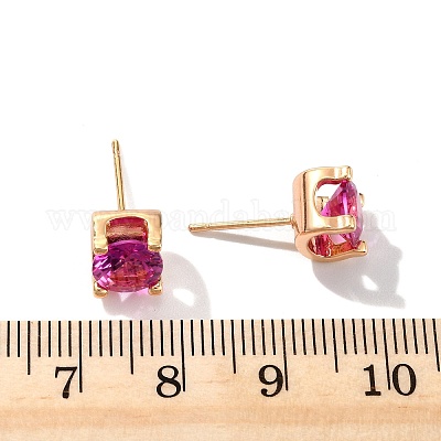 Квадратные серьги-гвоздики из латуни с микропаве из кубического циркония EJEW-D318-03KCG-B-1