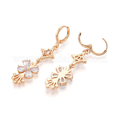 Серьги-гвоздики с застежкой-молнией из латуни с микропаве из кубических цирконий EJEW-N058-13G-1