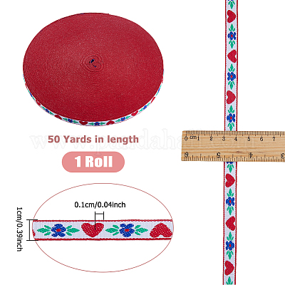 Жаккардовая лента из полиэстера с цветами и сердечками OCOR-WH0070-126-1