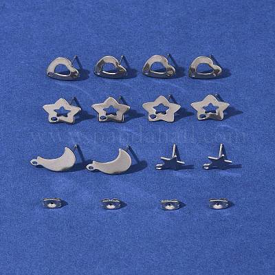 16 шт. 4 стиля фурнитуры для сережек-гвоздиков из нержавеющей стали 304 STAS-FS0001-85P-1