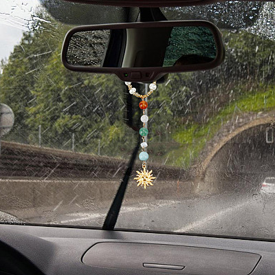 Подвеска от солнца из натуральных драгоценных камней и сплавов HJEW-DR00027-1