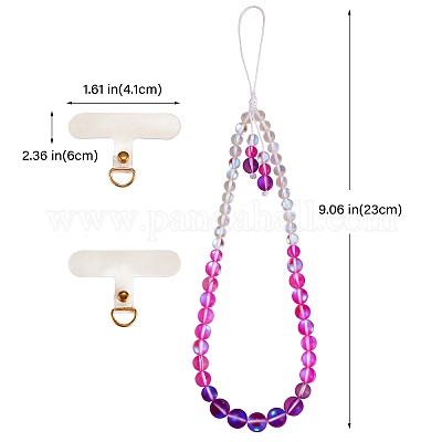 Круглые мобильные ремешки из синтетического лунного камня с бусинами HJEW-SW00042-09-1