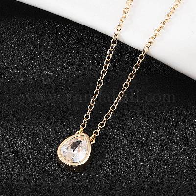 Женские ожерелья с подвеской из латуни и прозрачного кубического циркония NJEW-Z079-02G-01-1