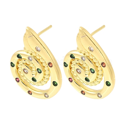 Серьги-гвоздики из латуни с микропаве из кубического циркония в форме спирали в форме вихря EJEW-L305-05G-01-1