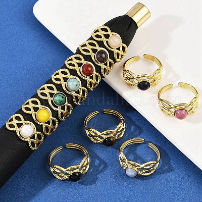 Кольца-манжеты из нержавеющей стали 316 с натуральными смешанными драгоценными камнями RJEW-Z098-01G-08-1