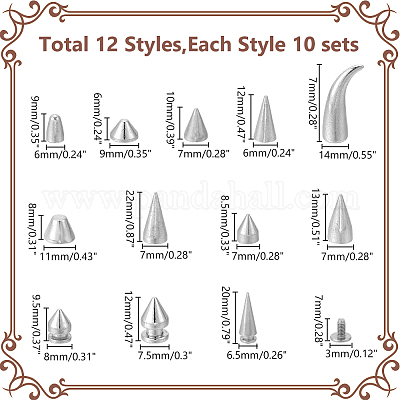 120 шт. набор заклепок из сплава 12 стилей FIND-WR0011-56P-1
