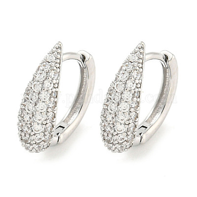 Серьги-кольца из латуни с микропаве из прозрачного кубического циркония для женщин EJEW-S228-07P-1