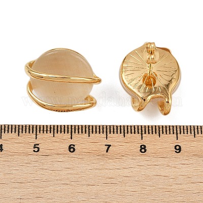 Серьги-гвоздики с кабошоном из нержавеющей стали 304 «кошачий глаз» EJEW-V014-04G-1