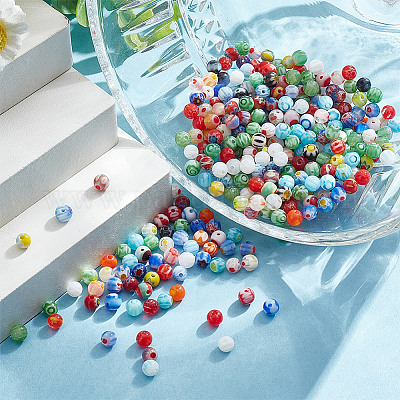 4 нити круглых стеклянных бусин миллефиори ручной работы LAMP-GO0001-13-1