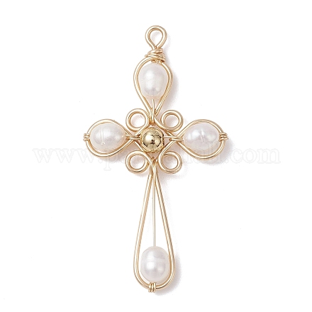 Подвески-кресты из натурального культивированного пресноводного жемчуга PALLOY-TA00318-1