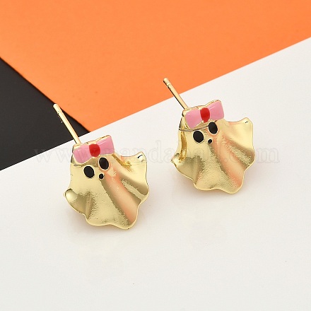 Призрак с латунными серьгами-гвоздиками в виде банта EJEW-B149-01G-01-1