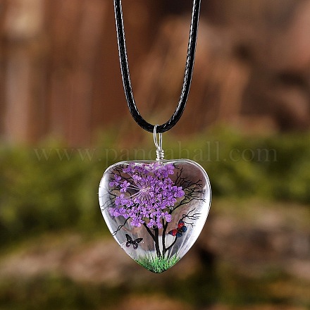 Подвеска в форме сердца из стекла с сушеным цветком и деревом внутри FS-WG87A6D-03-1